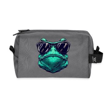 Cool frog with sunglasses – Animal - Recycled Toiletry Zip Bag - anthracite - Front