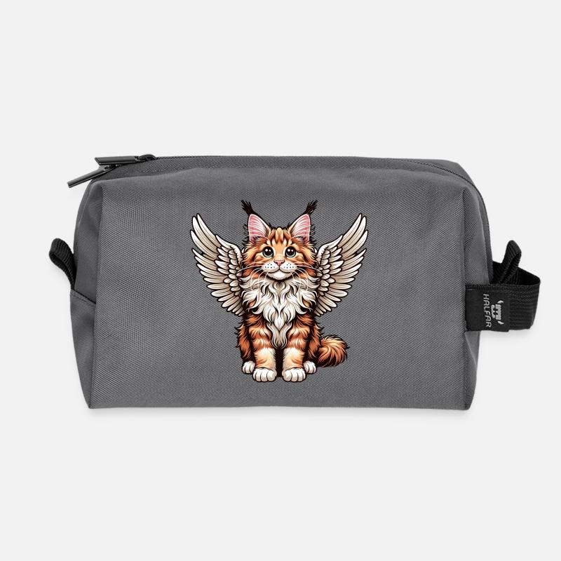 Maine Coon Katze - Süßer Engel mit Flügeln - Recycelte Kulturtasche - Anthrazit