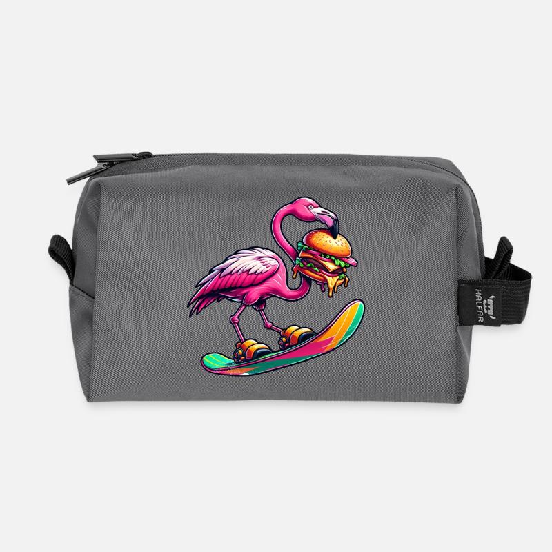 Flamingo Snowboarder mit Burger - Recycelte Kulturtasche - Anthrazit