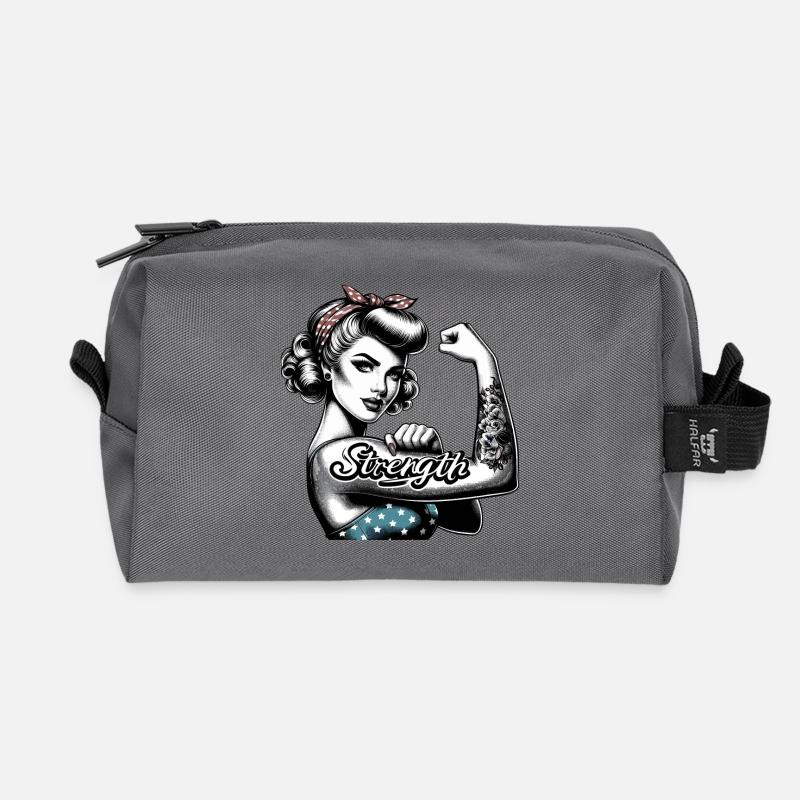 Stärke starke Frau Rockabilly Geschenk - Recycelte Kulturtasche - Anthrazit
