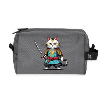 Chat samouraï - Trousse de toilette en tissu recyclé - anthracite - Devant