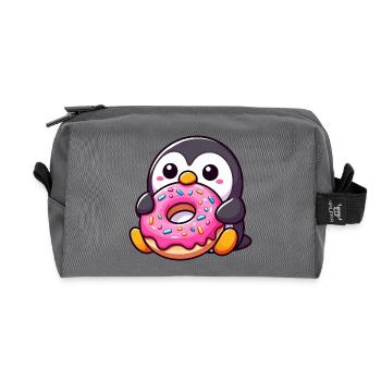 Süßer Pinguin mit Donut Nachtisch Naschen - Recycelte Kulturtasche - Anthrazit - Vorne