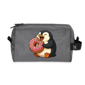 Mignon pingouin Donut Lover Dessin animé Grignotage - Trousse de toilette en tissu recyclé - anthracite - Devant