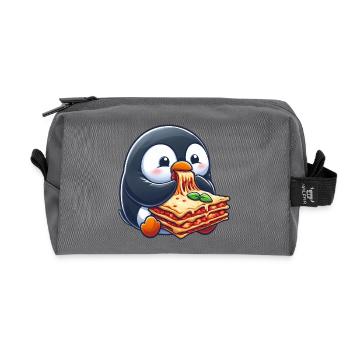 Cute Penguin with Lasagna Italian Food - Recycled Toiletry Zip Bag - anthracite - Front