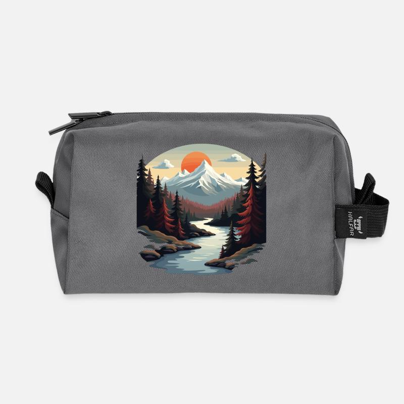 Mountain paradise with sunset - Recycled Toiletry Zip Bag - anthracite