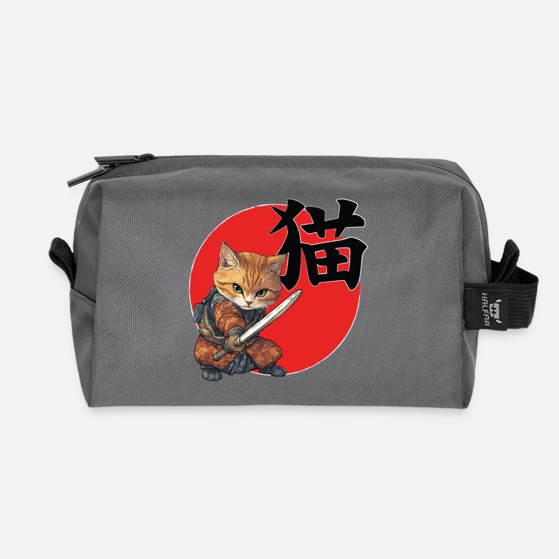Katzen-Samurai-Illustration Kanji - Recycelte Kulturtasche - Anthrazit