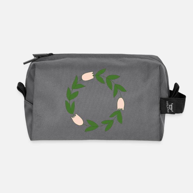 Eleganter Blumenkranz mit zarten Blüten - Recycelte Kulturtasche - Anthrazit