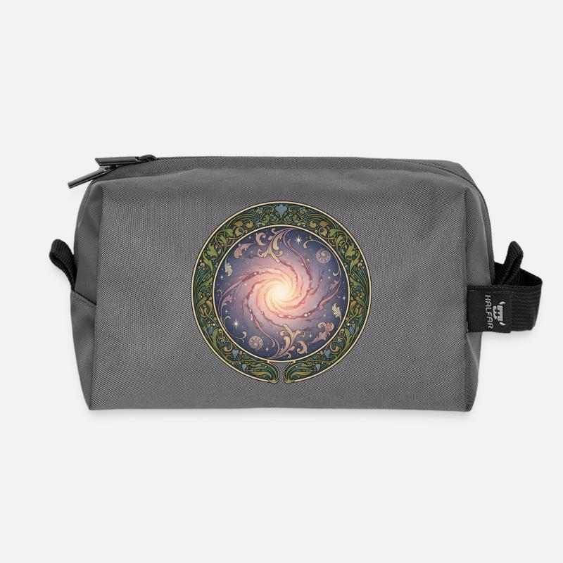 Galactic Rose Galaxy in the Vine Circle - Recycled Toiletry Zip Bag - anthracite