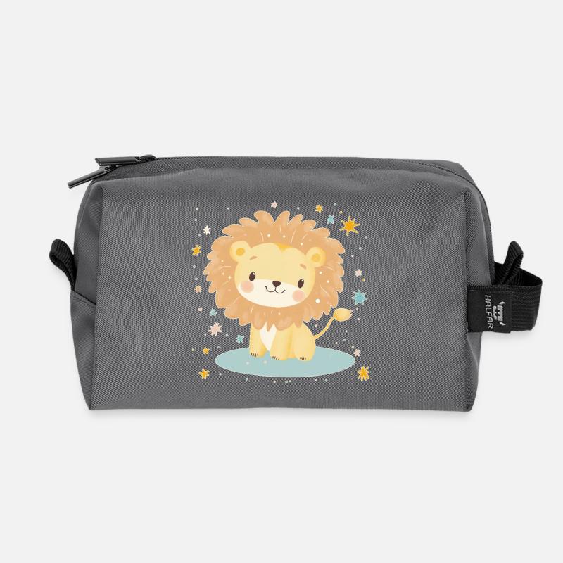 Süßer Löwe mit Sternenhimmel - Recycelte Kulturtasche - Anthrazit