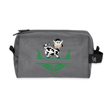 Cow Laurel Wreath with Namespace - Recycled Toiletry Zip Bag - anthracite - Front