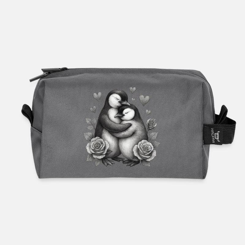 Hugging penguins with roses - Recycled Toiletry Zip Bag - anthracite