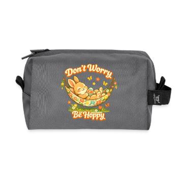Cute Easter bunny with colorful egg and lettering - Recycled Toiletry Zip Bag - anthracite - Front