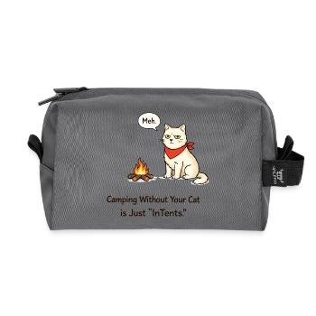 InTent Cat Camping Pun Design - Recycled Toiletry Zip Bag - anthracite - Front