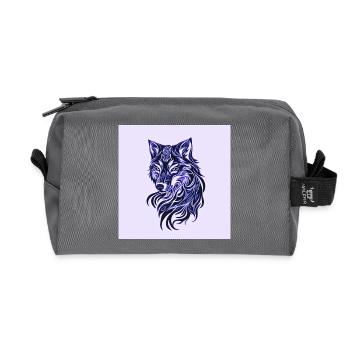 Wolfs Linienkunst in Blau - Recycelte Kulturtasche - Anthrazit - Vorne
