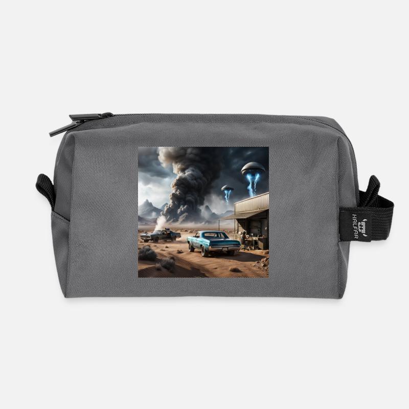UFO über Wüstenstaub - Recycelte Kulturtasche - Anthrazit