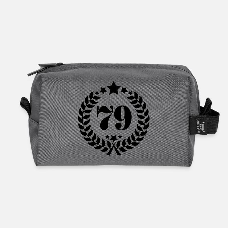 79th Birthday Wreath - Anniversary Wreath - Recycled Toiletry Zip Bag - anthracite
