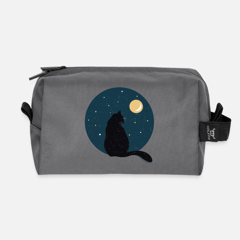 Black cat in front of moon. Gift idea - Recycled Toiletry Zip Bag - anthracite