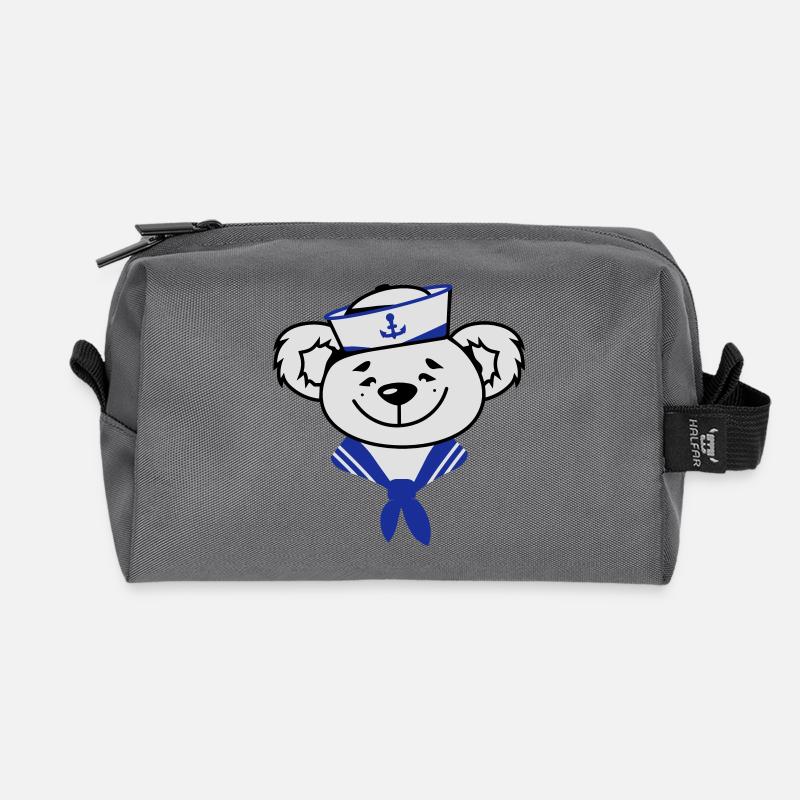 Bär mit Matrosenhut und Matrosen Halstuch - Recycelte Kulturtasche - Anthrazit