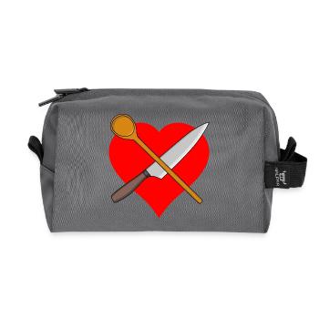 Heart Cooking Spoon Knife Culinary Art Restaurant - Recycled Toiletry Zip Bag - anthracite - Front
