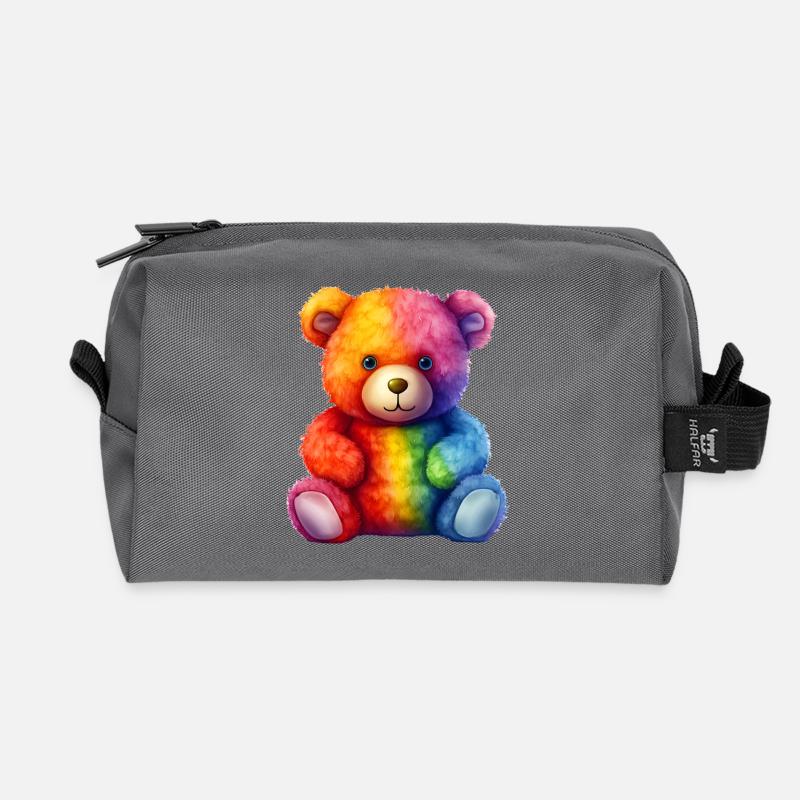 Rainbow Plush Bear Hug - Recycled Toiletry Zip Bag - anthracite