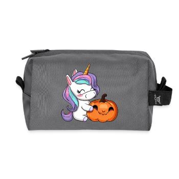 Kawaii Unicorn & Halloween Pumpkin - Recycled Toiletry Zip Bag - anthracite - Front