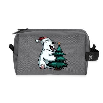 Christmas polar bear: Between fir trees and stars - Recycled Toiletry Zip Bag - anthracite - Front
