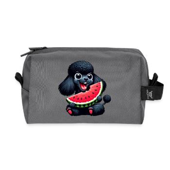 Poodle with watermelon summer design - Recycled Toiletry Zip Bag - anthracite - Front