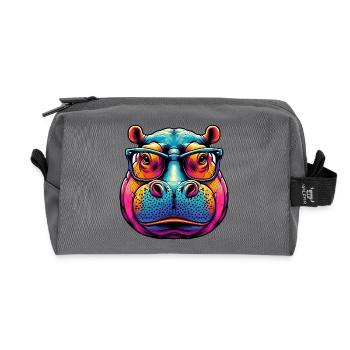 Hippopotamus with Glasses - Recycled Toiletry Zip Bag - anthracite - Front