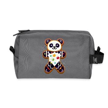 Panda en pain d’épice – Panda festif pour Noël - Trousse de toilette en tissu recyclé - anthracite - Devant