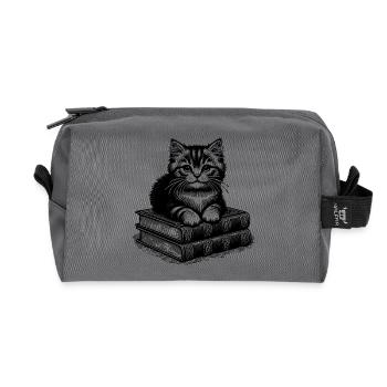 Chat sur une pile de livres - Trousse de toilette en tissu recyclé - anthracite - Devant