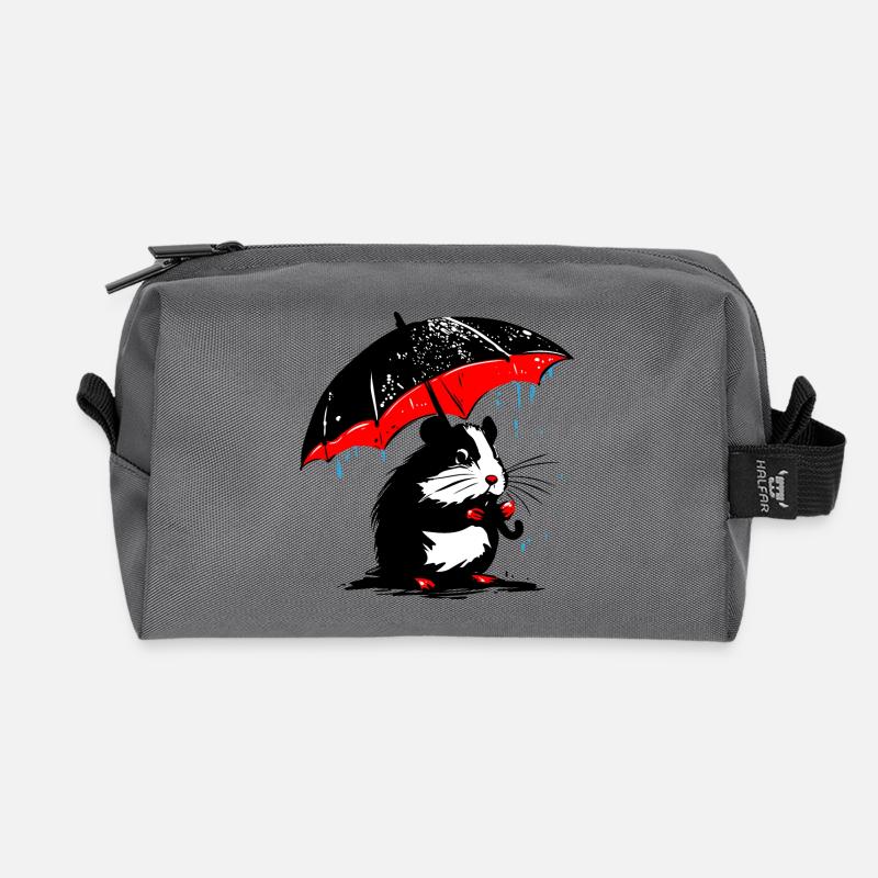 Hamster mit Regenschirm – Schmuddelwetter - Recycelte Kulturtasche - Anthrazit