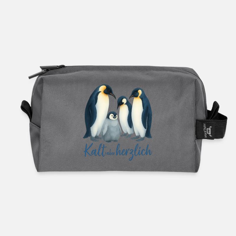 Blue Winter Penguins - Recycled Toiletry Zip Bag - anthracite
