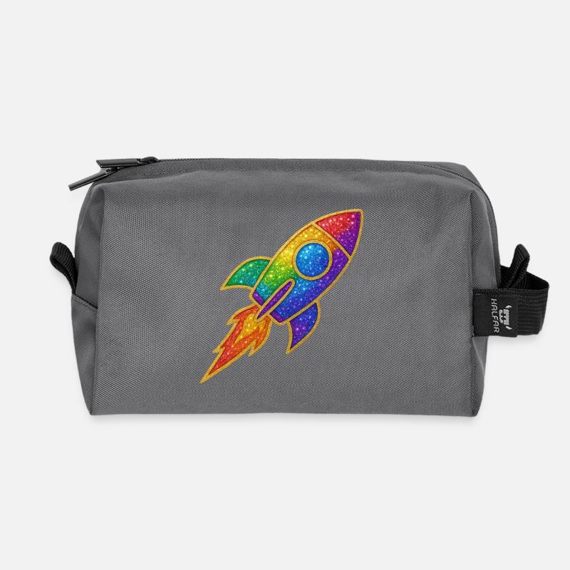 Regenbogen Rakete Glitzer Design - Recycelte Kulturtasche - Anthrazit