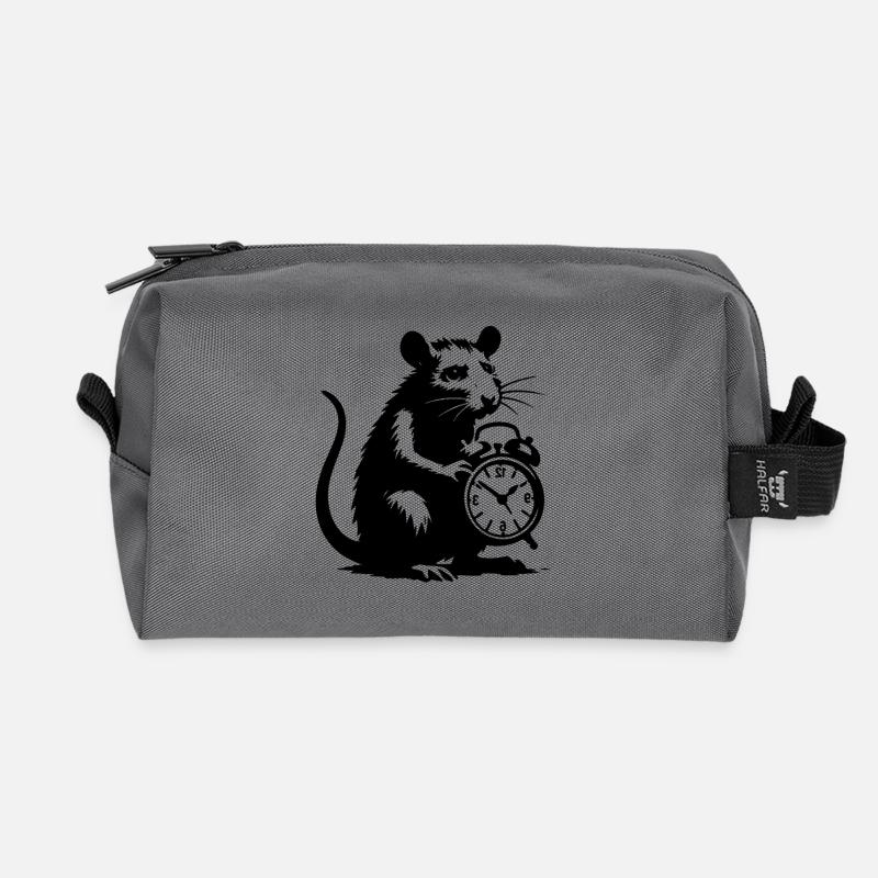 Gestresste Ratte und Wecker - Recycelte Kulturtasche - Anthrazit