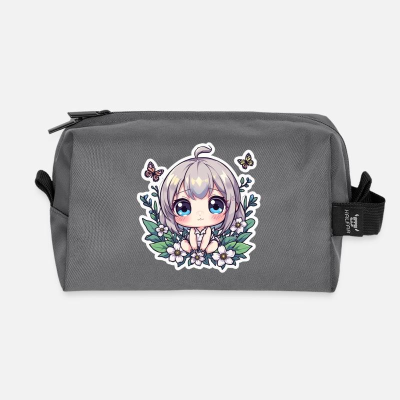 Chibi-Blumenzauber - Recycelte Kulturtasche - Anthrazit