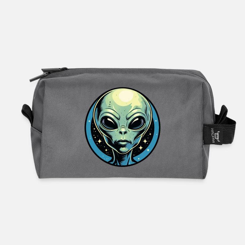 Alien Head in the Cosmic Circle - Recycled Toiletry Zip Bag - anthracite