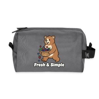 Illustration de l’ours panier aux baies - Trousse de toilette en tissu recyclé - anthracite - Devant