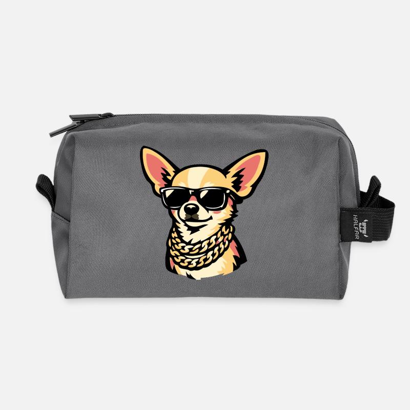 Chihuahua mit Sonnenbrille - Recycelte Kulturtasche - Anthrazit