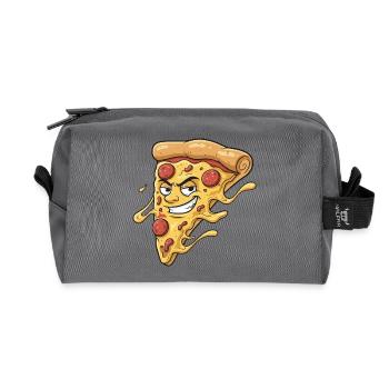 Pizza-Slice mit frechem Grinsen - Recycelte Kulturtasche - Anthrazit - Vorne