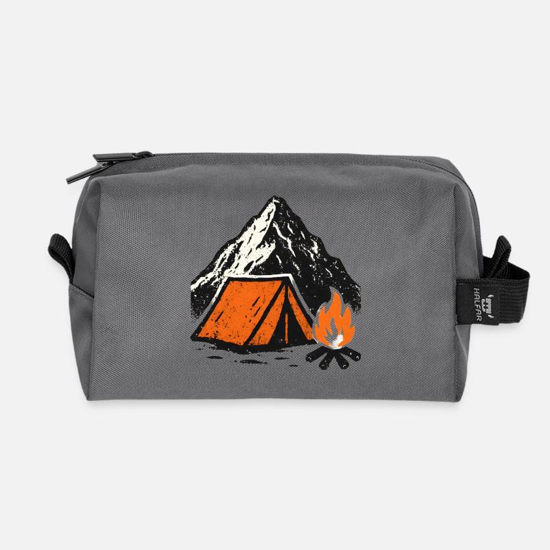 Mountain camping tent by the fire - Recycled Toiletry Zip Bag - anthracite