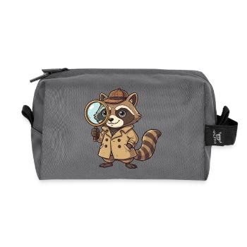 Raccoon detective with magnifying glass - Recycled Toiletry Zip Bag - anthracite - Front