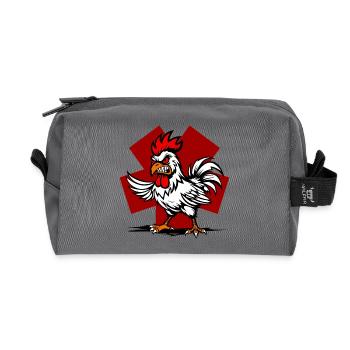 Cartoon rooster on red background - Recycled Toiletry Zip Bag - anthracite - Front