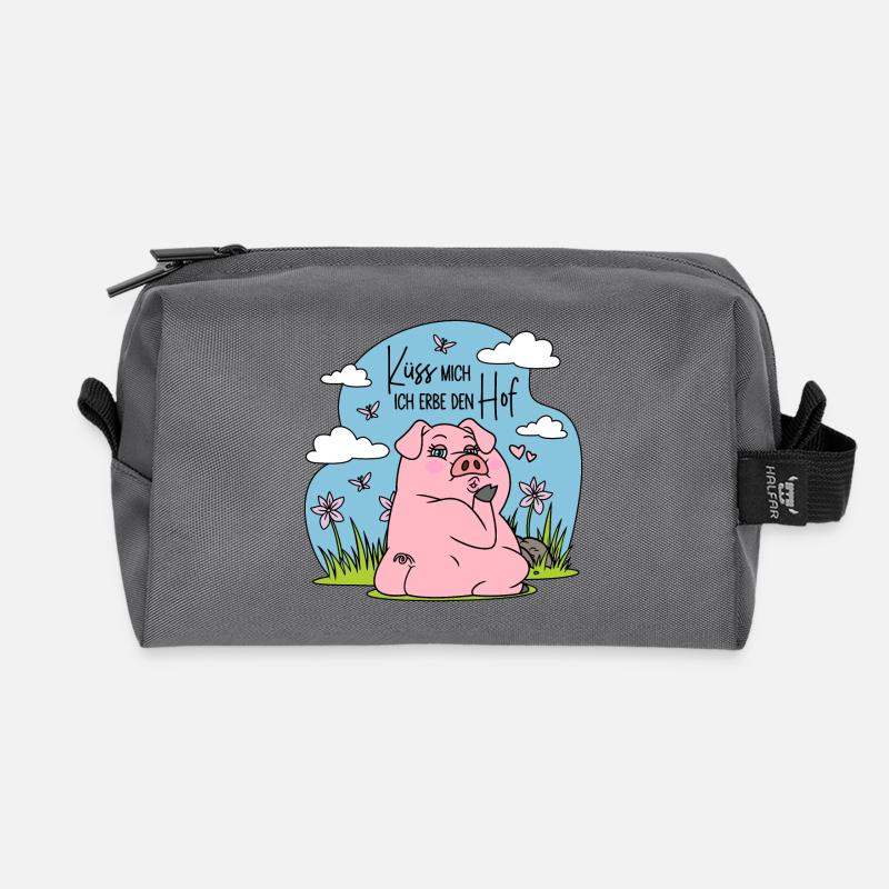 Bauernhof Bauer Schwein Küss mich Ich erbe den Hof - Recycelte Kulturtasche - Anthrazit