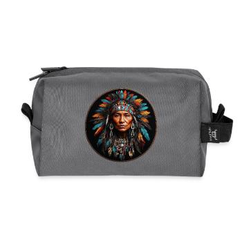 Indien d'Amérique avec une coiffe en plumes colorées - Trousse de toilette en tissu recyclé - anthracite - Devant