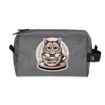 Pawsitive Vibes Only – Cat in a Cup - Recycled Toiletry Zip Bag - anthracite - Front