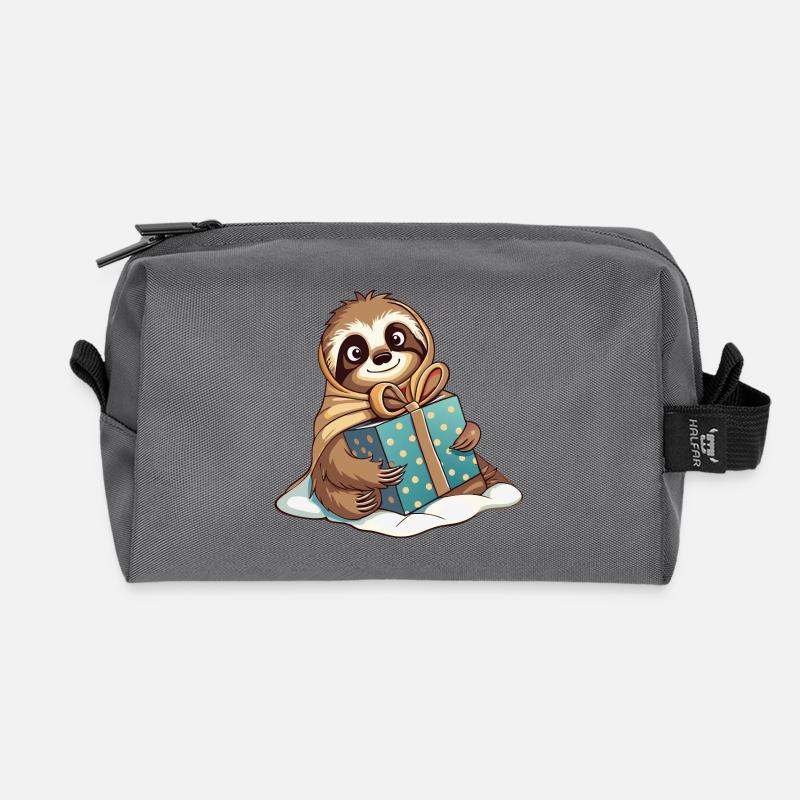Cute sloth unwrapping gift - Recycled Toiletry Zip Bag - anthracite