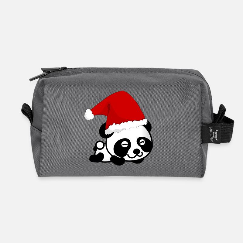 Weihnachtspanda, Panda, Weihnachten - Recycelte Kulturtasche - Anthrazit