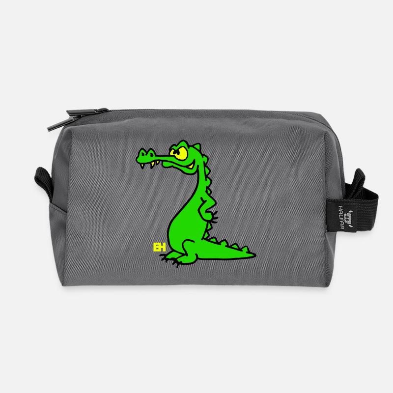 Smiling Crocodile, Three Color Design - Recycled Toiletry Zip Bag - anthracite