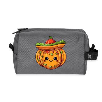 Kawaii Kürbis trifft Taco & Tomate - Recycelte Kulturtasche - Anthrazit - Vorne