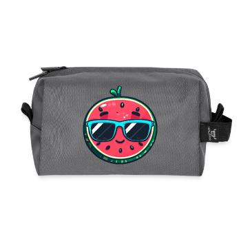 Kawaii Melone mit Sonnenbrille: Sommerfrucht - Recycelte Kulturtasche - Anthrazit - Vorne